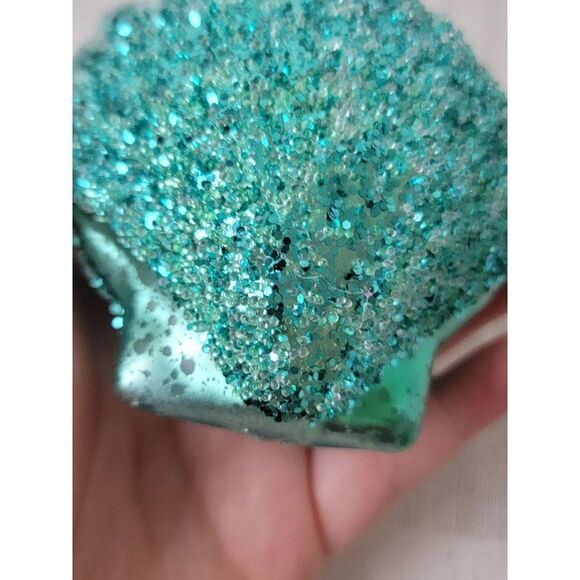 Glitter blown glass blue shell ornament Xmas sea beach - Picture 8 of 8